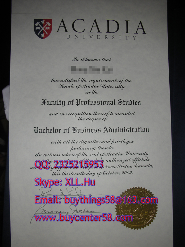 Acadia University diploma. BBA diploma