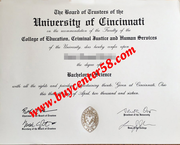 University of Cincinnati Bachelor of Science degree. University of Cincinnati diploma. UC Certificate