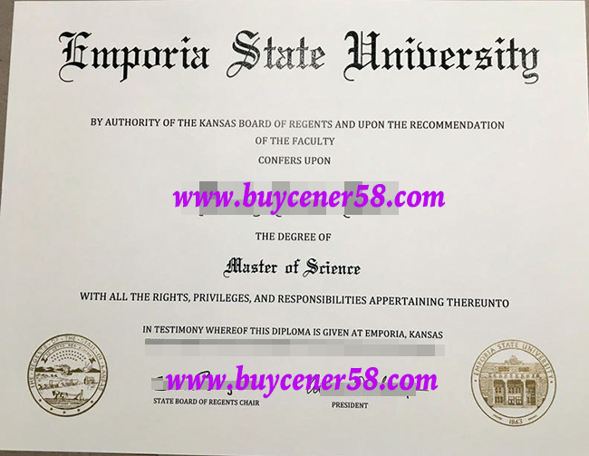 Emporia State University diploma. Emporia State University degree. Emporia State University certificate