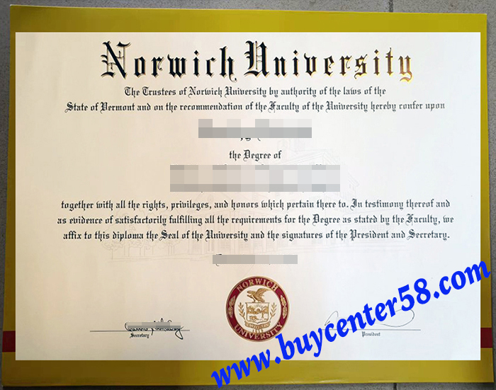 Norwich University degree. Norwich University diploma. Norwich University certificate