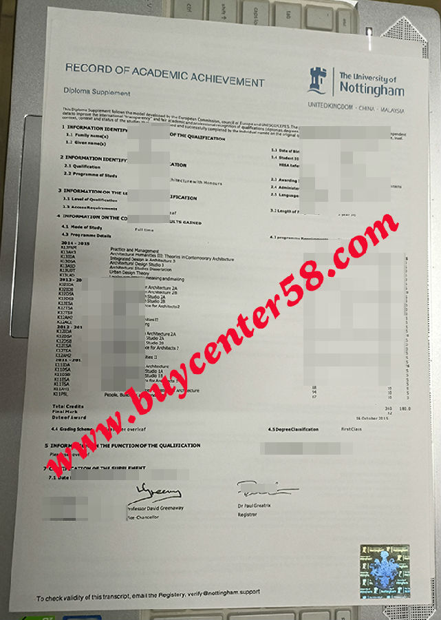University of Nottingham Transcript/ University of Nottingham Degree/ University of Nottingham Diploma